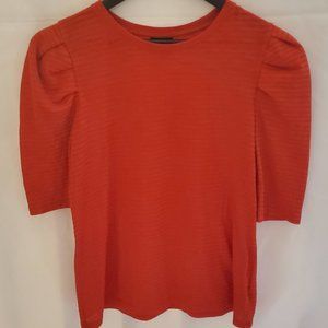 Who What Wear Red Longer Short Sleeve Top with Puffed Shoulders Size L
